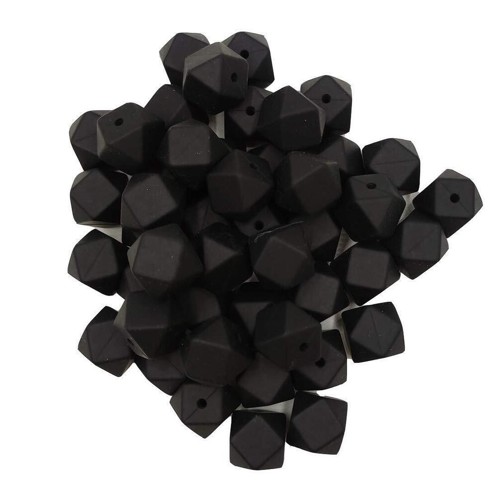 4204 Black Color Hexagon Silicone Beads 50pcs 17mm Silicone Geometry